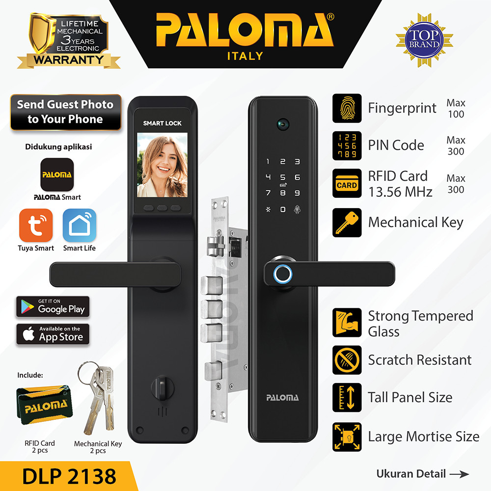 PALOMA DLP 2138 Smart Lock Camera Door Viewer Kunci Pintu Digital Door Handle Pintar Smart Home Tuya