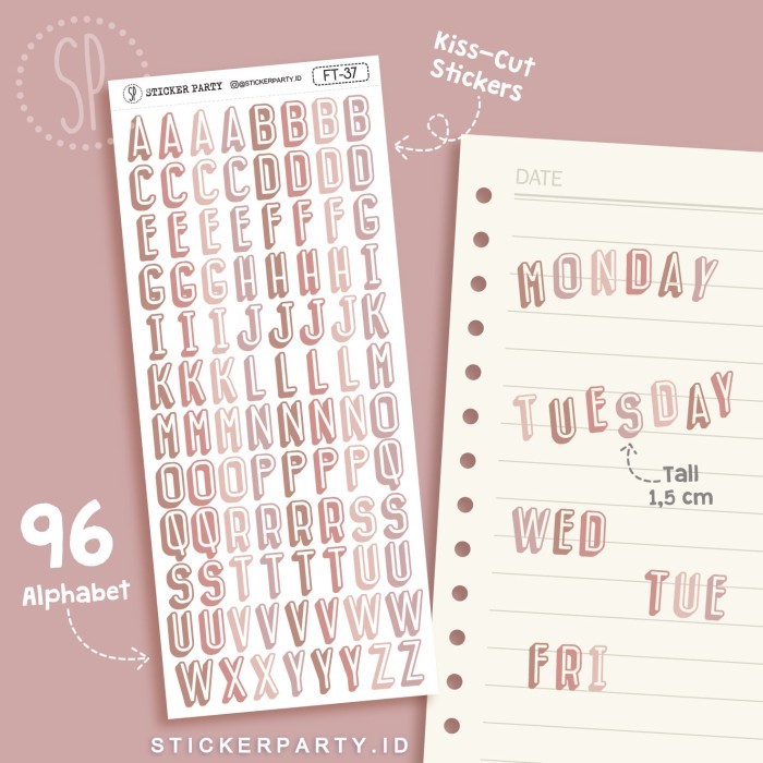 

*$*$*$*$] [StickerParty] Stiker Huruf Coklat Krem DIY Alfabet 1,5 CM Jurnal Deco