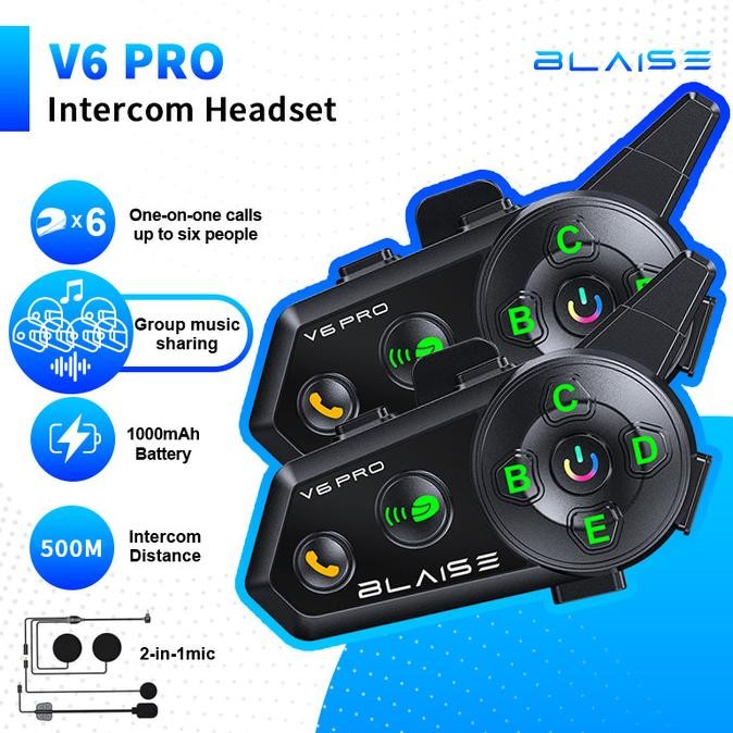 BLAISE V6 Pro Motorcycle Bluetooth Intercom Helm 6 Rider Helmet - V6 PRO