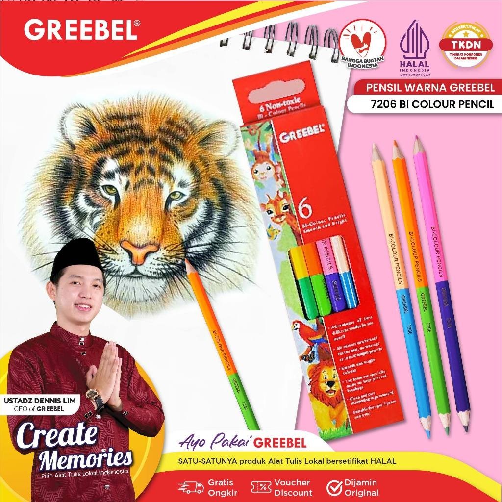 

Pensil Warna Greebel Pensil Warna Panjang 12 Warna Warni / Greebel 7206 Isi 6/12 Warna