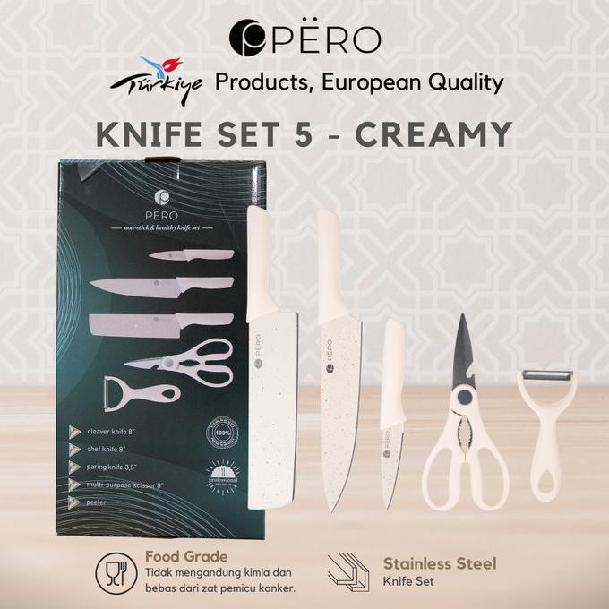 Pero Granite Knife Set of 5 / Set Pisau Dapur Granite Anti Lengket