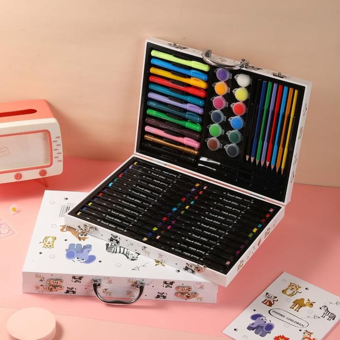 

WDS Crayon Set 58pcs Koper Aluminium Besi Krayon Pensil Warna 58 Pcs Box Alat Lukis Anak Koper Set