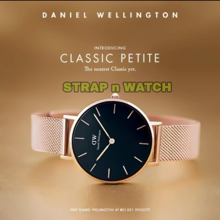 Jam Tangan Wanita Dw Petite Melrose Black Original Rantai Fullset