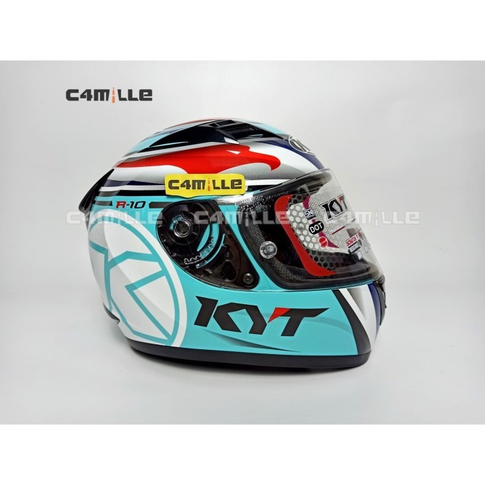 Helm Kyt R10 Flar Visor Super Fluo #1 Aqua Blue Red Fluo Full Face