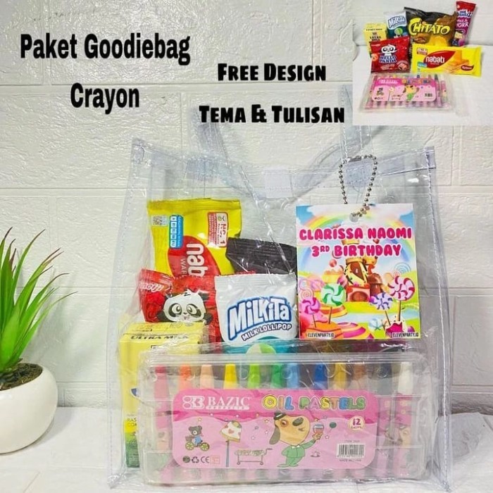 PAKET SNACK ULANG TAHUN ANAK SOUVENIR SNACK + CRAYON + TAS MIKA