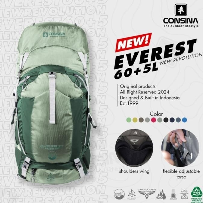 consina everest 60 + 5 liter 60+5 L carrier tas gunung ransel original DS