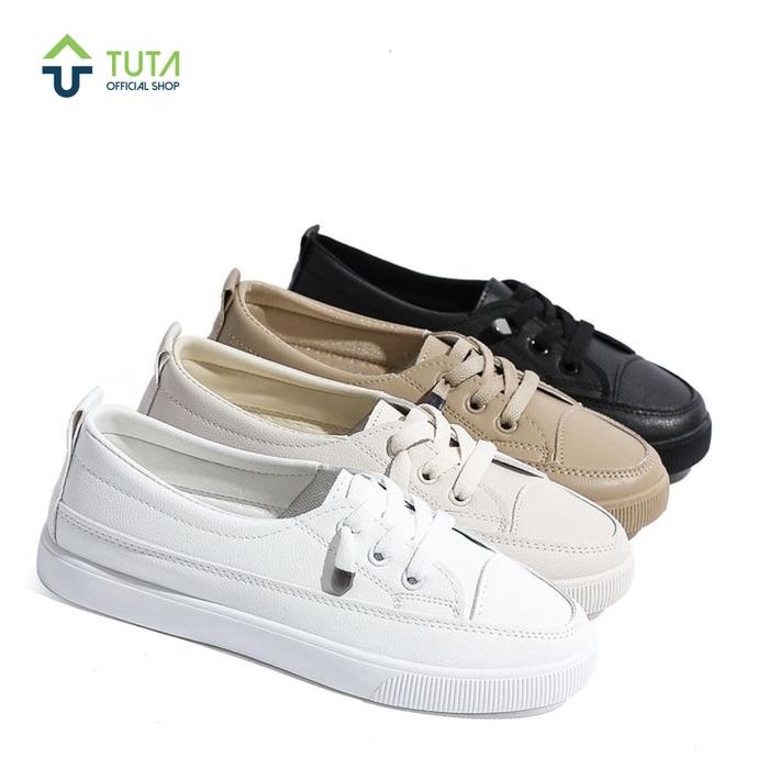 Tuta Lea Sepatu Flat Shoes Putih Slip On Wanita Import Karet