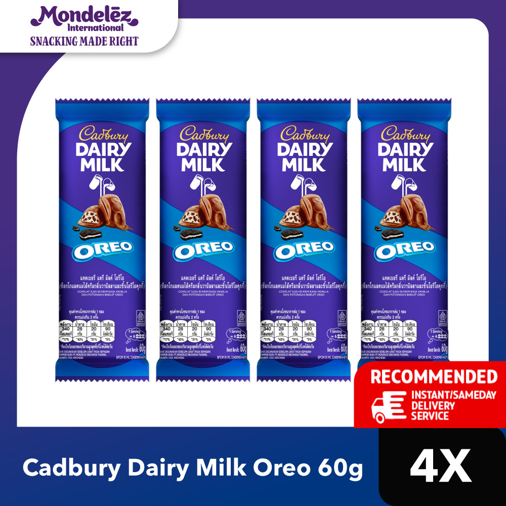 

Cadbury Oreo 60G Multipack 4pcs - Cokelat Susu isi Biskuit dan Krim Oreo | Coklat Milk Camilan Creamy, Lezat, Berkualitas