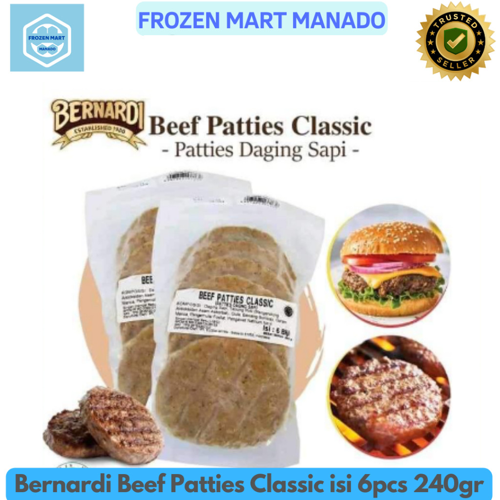 

Bernardi Beef Patties Classic isi 6pcs 240gr - Frozen Mart Manado (Frozen Food Manado)