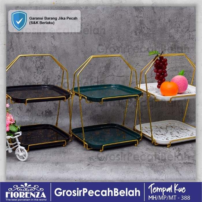TERBARU Tempat Kue Buah Keramik Rak Susun Tingkat 2 Motif Marble Fiorenza 388 BISA GOSEND