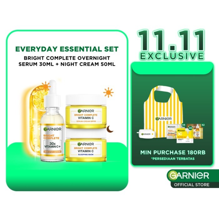 TERLARIS PAKET SKINCARE GARNIER BRIGHT COMPLETE VITAMIN C DAILY SET UNTUK MENCERAHKAN WAJAH / SERUM