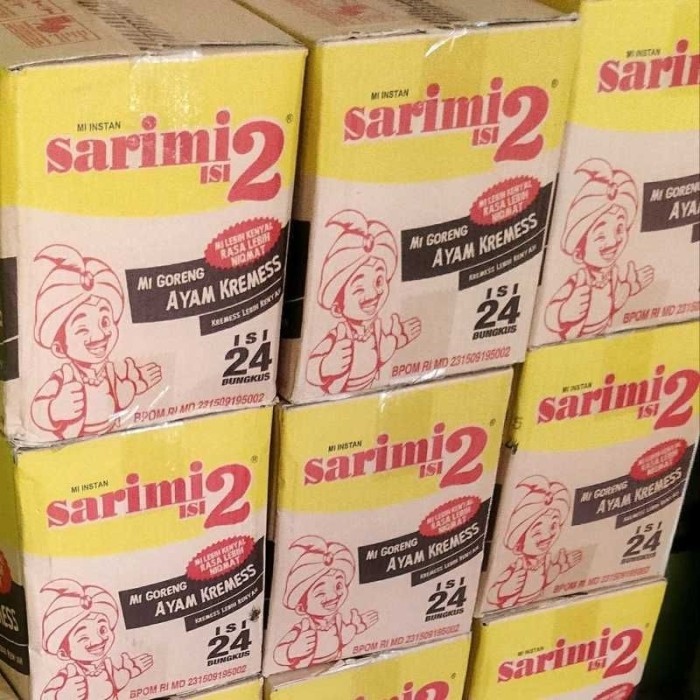 TERLARIS 1 DUS SARIMI ISI 2 MIE GORENG AYAM KREMES, SARIMI ISI 2 BASO SAPI, SARIMI ISI 2 GORENG AYAM