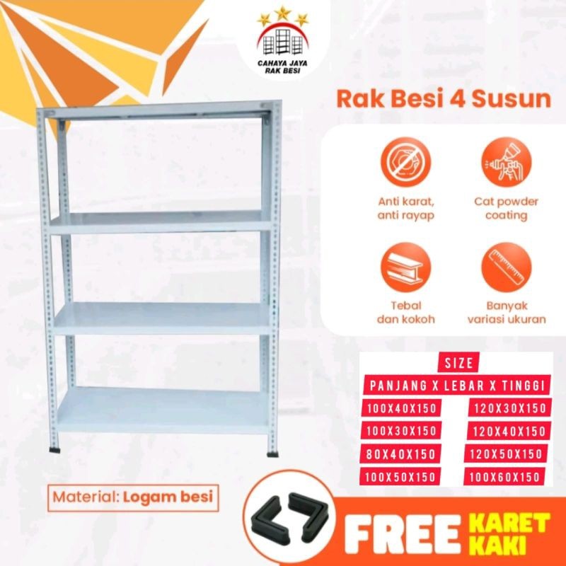 Big Sale  Rak Besi 4 Susun Untuk Gudang Penyimpanan Kantor Toko Warung Minimalis Serbaguna Mudah