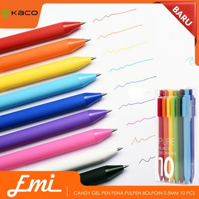 

KACO PURE Candy Colorful Ink Gel Pen Pena Pulpen Bolpoin 0.5mm 10 PCS