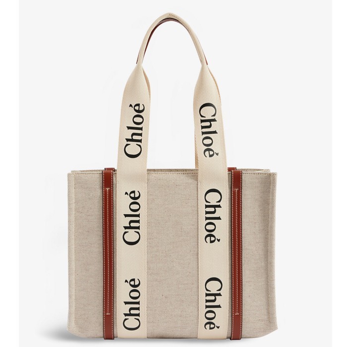 CHLOE Woody medium cotton-canvas tote bag/tas wanita authentic