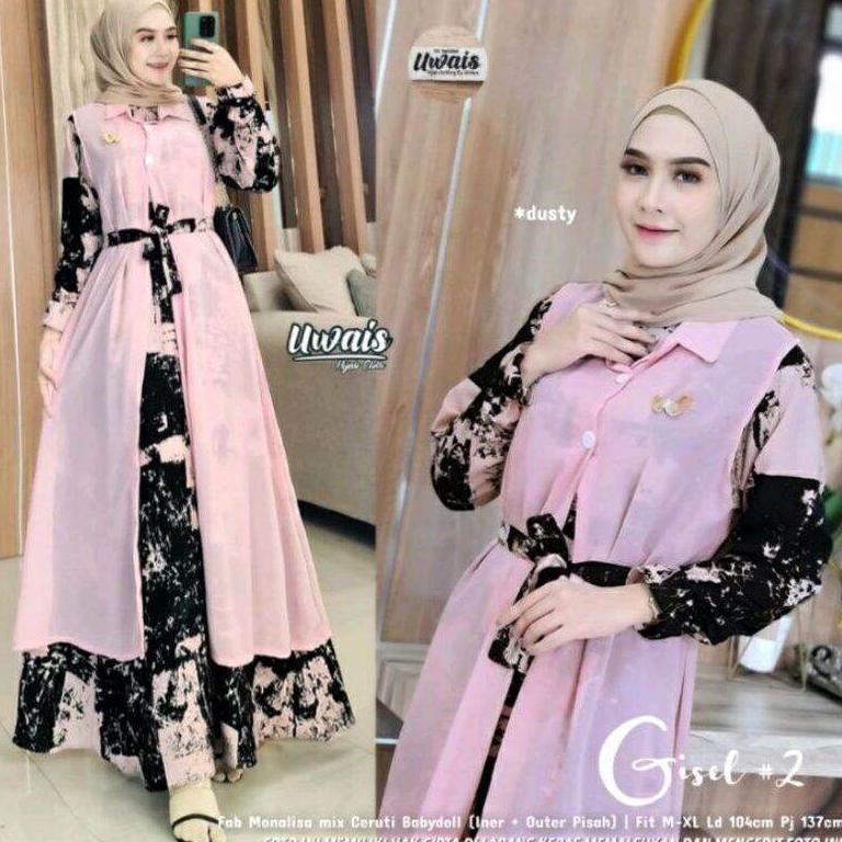 Gamis monalisa combi outer seruti babydoll/gamis mudah/set hijab/gamis terkini/ GAMIS 2IN1 GISEL/AWI