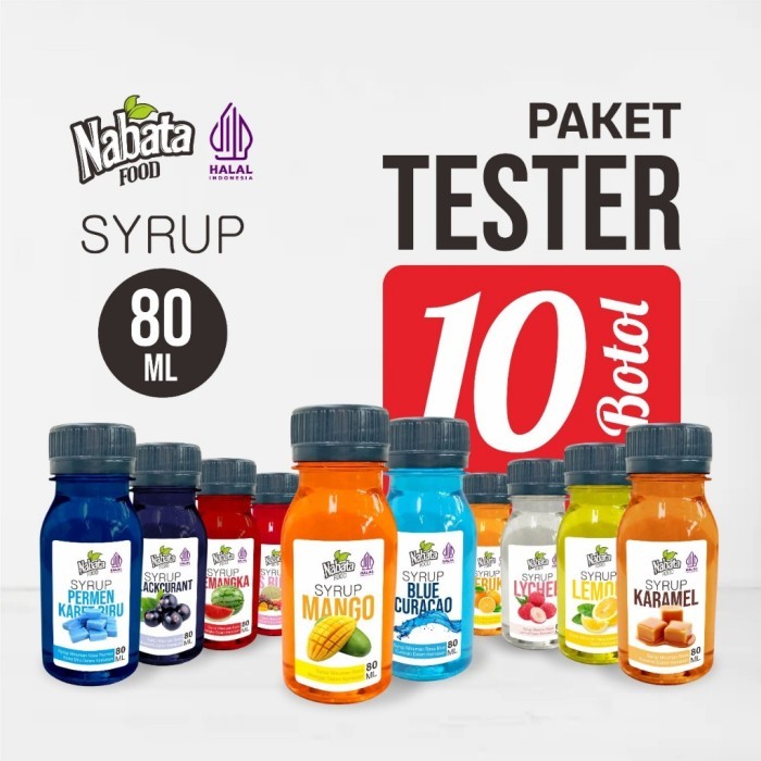 

TERLARIS PAKET TESTER SIRUP SAMPLE SYRUP NABATA FOOD UKURAN 80ML ISI 10BOTOL BISA PILIH RASA