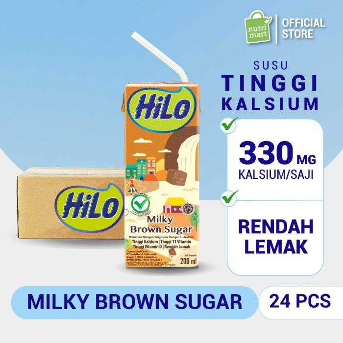 

TERLARIS 1 KARTON - HILO UHT MILKY BROWN SUGAR READY TO DRINK 200 ML (24 PCS) - MINUMAN RTD SUMBER