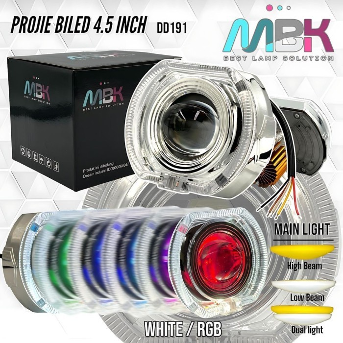 

TERLARIS LAMPU DEPAN PROJIE BILED 4.5 INCH DD191 ANGEL WHITE DEVIL RGB HI LO PUTIH KUNING MURAH!!!