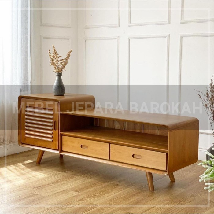 Bufet Tv Klasik Kayu Jati Duco Minimalis Meja Rak Tv 2 Laci Serbaguna
