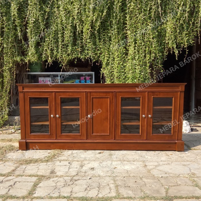 Bufet Tv Meja Tv Kabinet Kayu Jati Minimalis Kaca Panjang 2 Meter