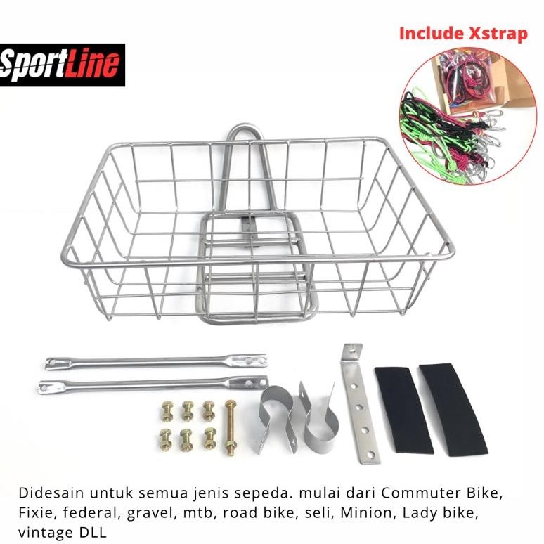 BISA COD PAKET KERANJANG SEPEDA SATU SET - KERANJANG SEPEDA CHROME SILVER HITAM COMMUTER BIKE FEDERA