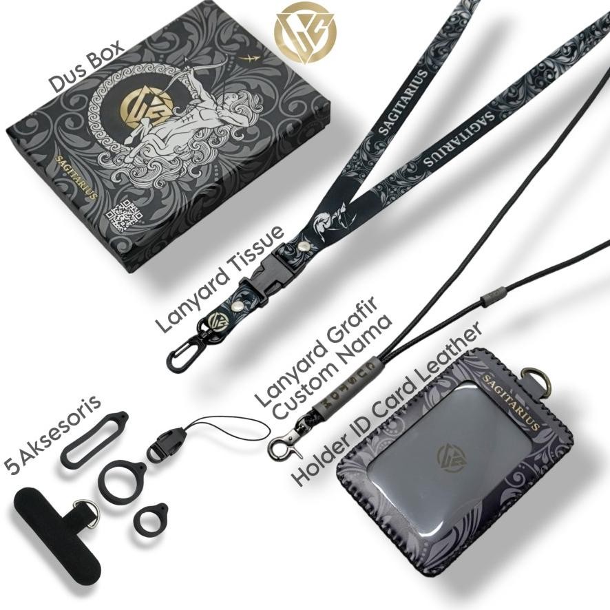 

TERMURAH Holder ID Card Zodiak Leather - Lanyard Printing Grafir Custom - Grey un-1