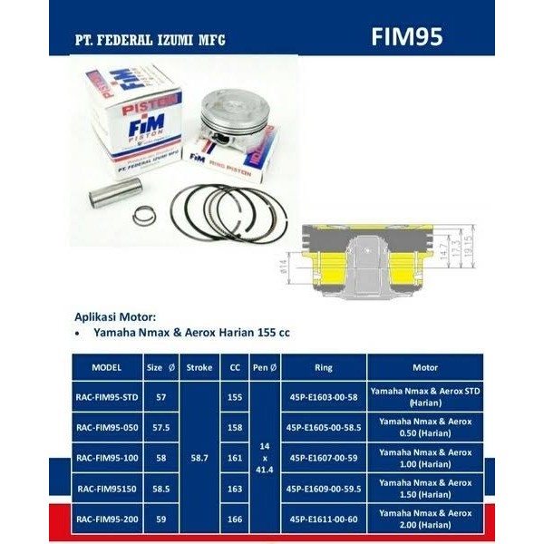 Piston Bore Up Fim95 Vixion Jupiter Mx Nmax Lexi Aerox Wr Vva Xsr 155 Std Pen 14 57Mm 58Mm 58.5Mm 59