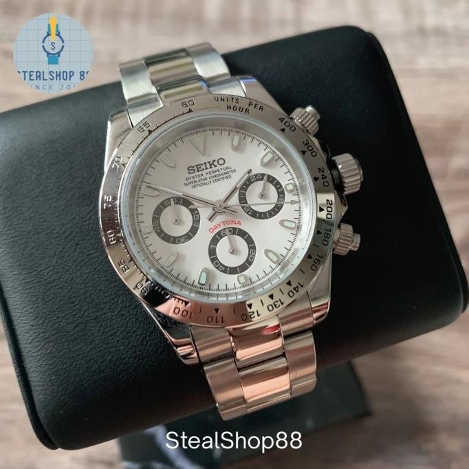 Murah Seiko Daytona White Stainless Chrono Vk63