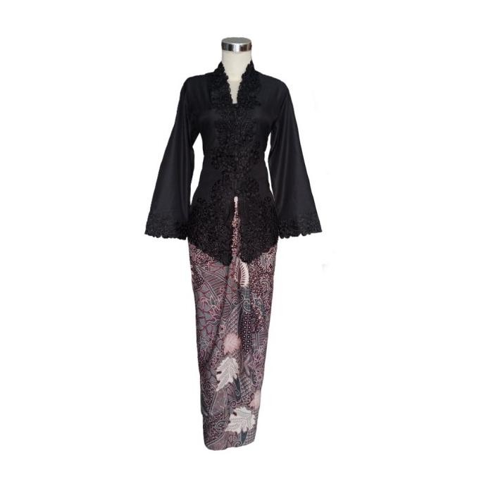 || PROMO BUSANA WANITA ~`~ Kebaya Encim Bordir Modern Katun Hitam Domini Senada Lengan Panjang ||~~~
