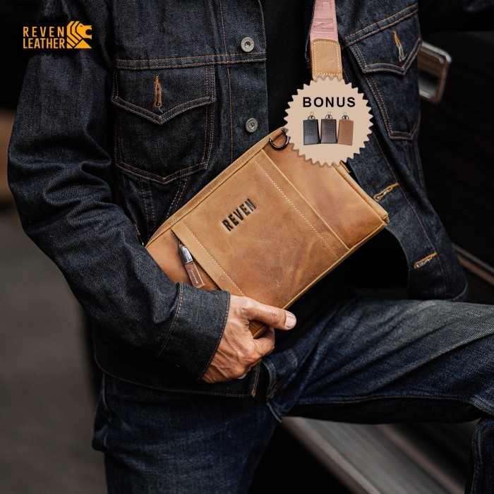 Tas Selempang Pria Kulit Asli Reven Oslo Multi Bag Model Terbaru