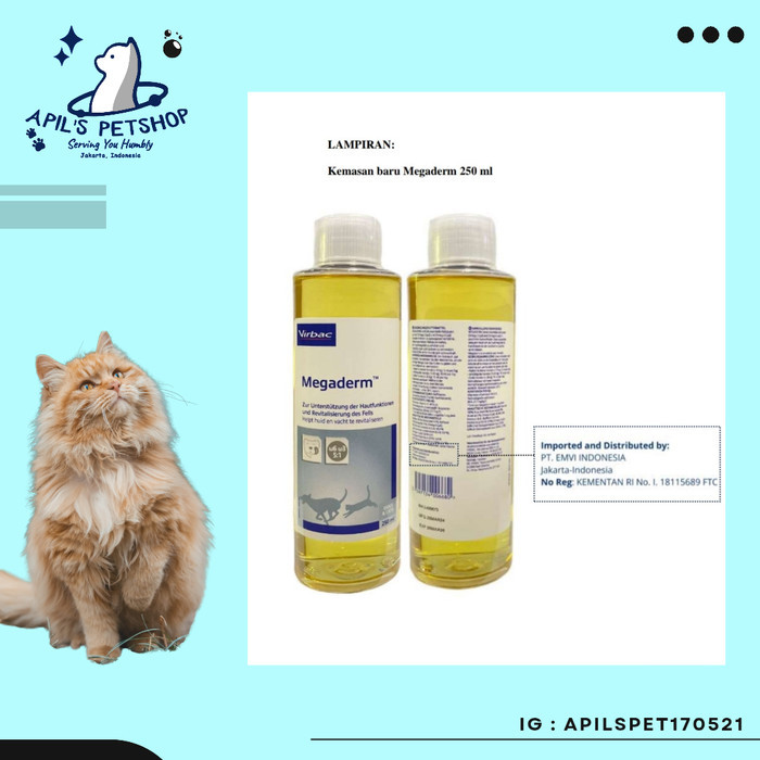 Virbac Megaderm Botol 250 Ml - Vitamin Untuk Bulu Kucing Dan Anjing