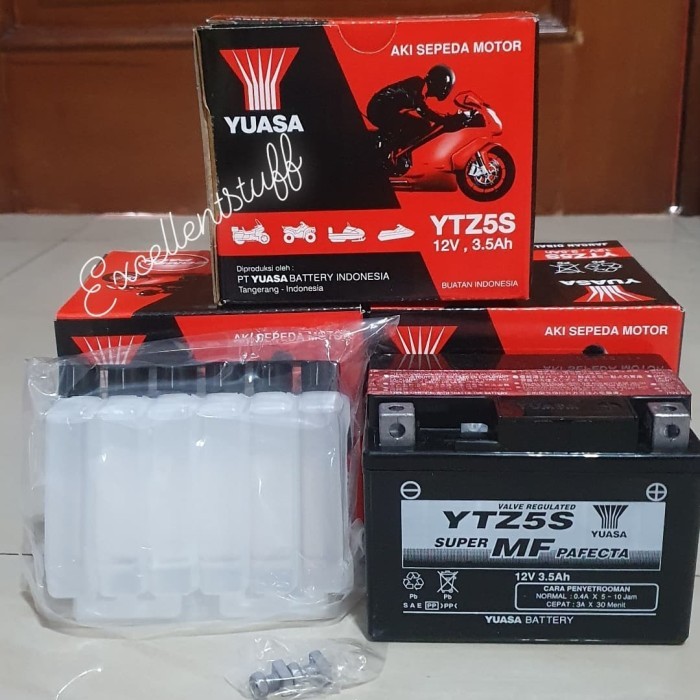 Aki Motor Yuasa Ytz5S 100% Original Untuk Revo, Beat, Supra, Mio Dll
