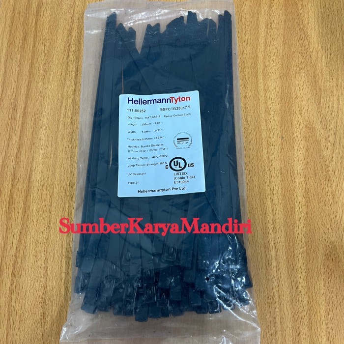 

PROMO! Hellermann Tyton Cable Ties Epoxy Coated Black SS316 250MM x 7.9MM x 0.35MM (100Pcs)