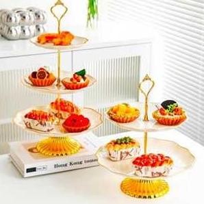 Littleapple_O Gold Cake Tier / Rak Susun Kue 3 Tingkat / Str / Piring Kue Piring Buah Unik 3 Tier Fr