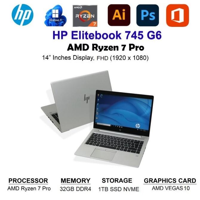 BARU LAPTOP HP ELITEBOOK 745 G6 AMD RYZEN 7 PRO| 32GB | SSD 1TB | RADEON VGA 8