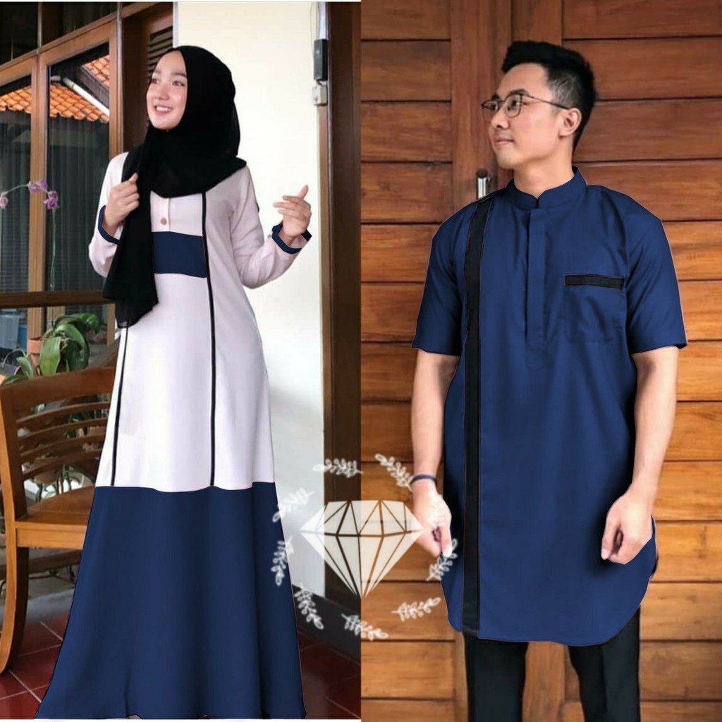 Gamis Couple Sepasang Baju Hari Raya Suami Istri Kondangan Pesta Pernikahan Gaun Kemeja Ghams Hem Ca