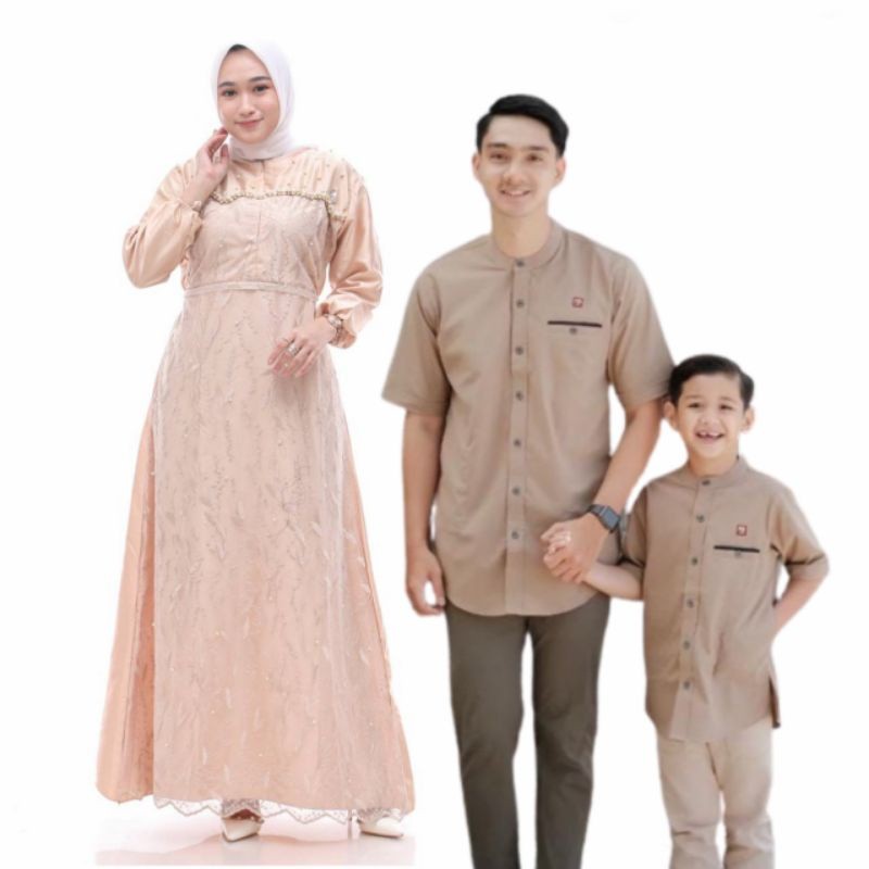Gamis Couple Brokat Kapel Pasangan Batik Lebaran Idul Fitri Muslimah Sepasang Baju Hari Raya Suami I