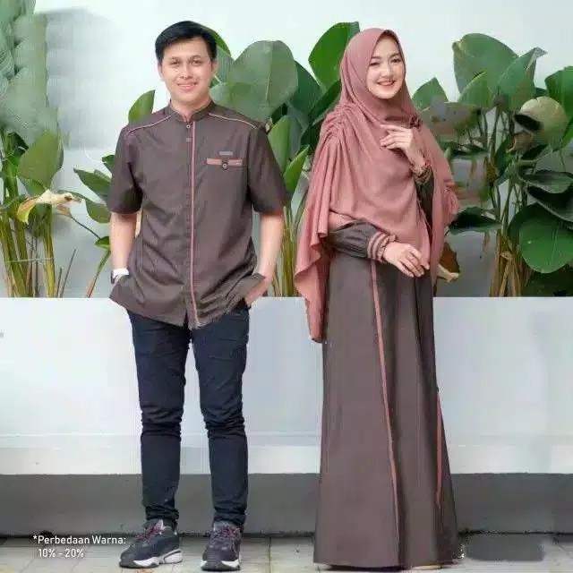 Gamis Couple Brokat Kapel Pasangan Batik Lebaran Idul Fitri Muslimah Gaun Kemeja Ghams Hem Cauple Mu