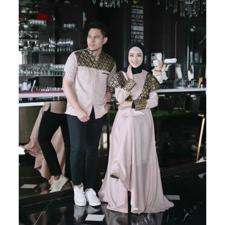 Gamis Couple Gaun Kemeja Ghams Hem Cauple Muslim Keluaran 2025 Sarimbit Pria Wanita Dewasa Family La