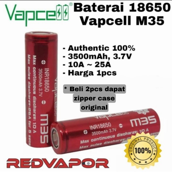 Authentic Vapcell Battery 18650 M35 3500Mah 10A / 25A Baterai Batre