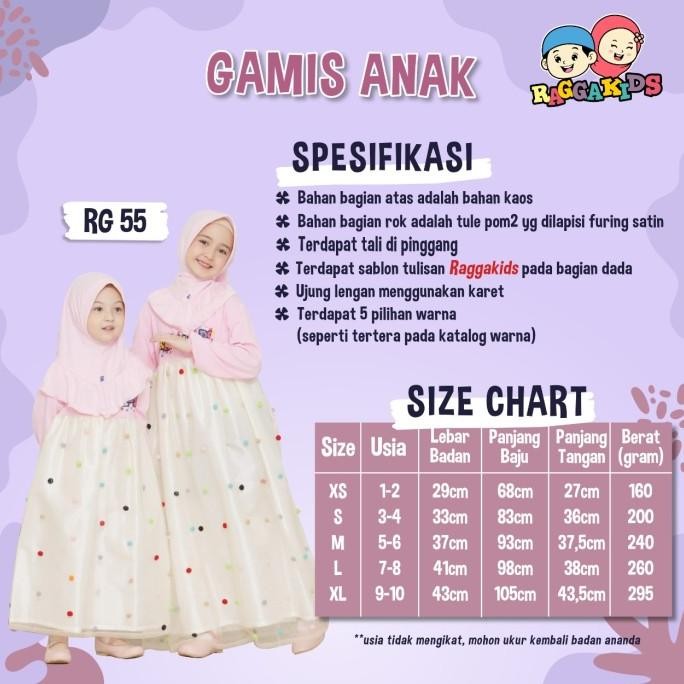 Raggakids gamis tile anak dress Tutu Anak gratis tas 2-9 tahun rg55 Terlaris