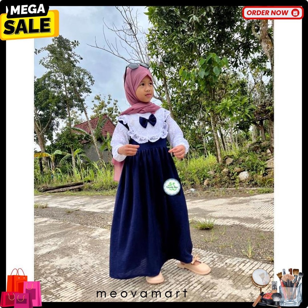 Gamis Anak 2 3 5 6 7 8 9 Tahun Anak Cewek Perempuan Gamis Set Muslim Gamis Combi Brokat Putih Pita C