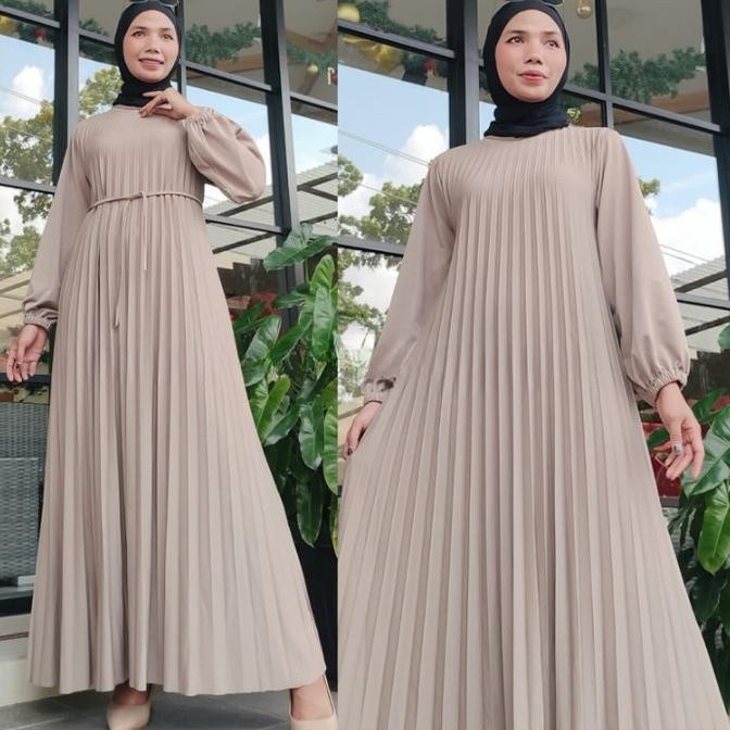 GAMIS PLISKET PAYUNG SYARI LENGAN PANJANG TERBARU PLEATS DRESS WANITA GAMIS LEBARAN 2025 DRESS MODEL