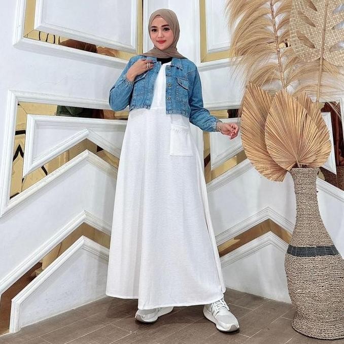 Amiko Gamis Set Jeans Jaket Fashion Muslim Wanita Kekinian Original