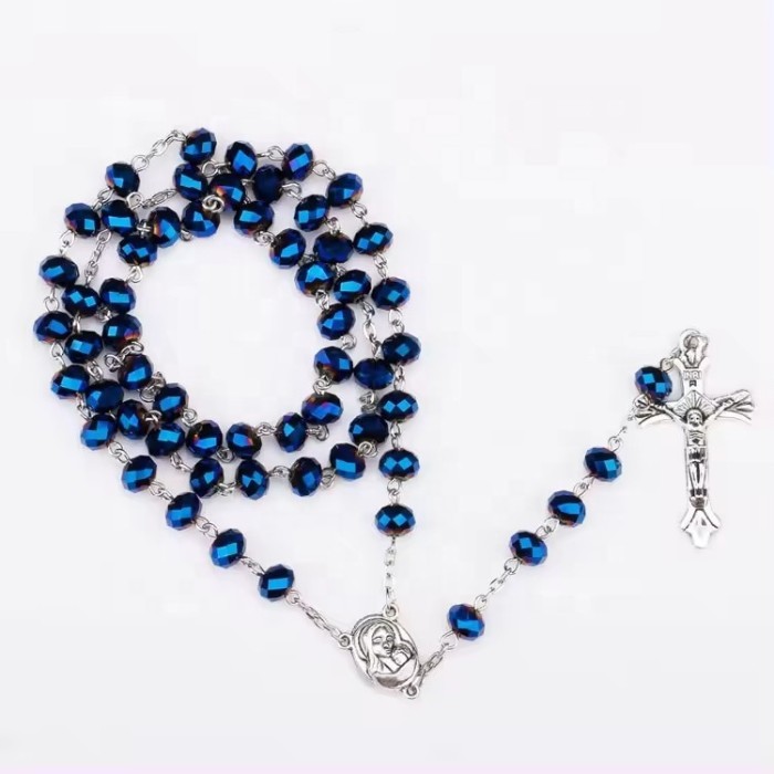 Kalung Rosario Biru Kristal - Kalung Rosario Katolik Premium Cantik