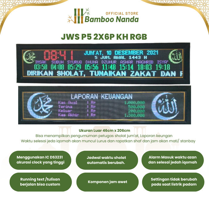 Jam Digital Jadwal Sholat Masjid Full Color Rgb Besar 46 Cmx206Cm
