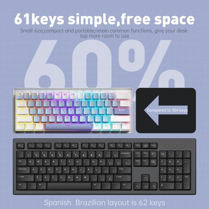 Goodseries| ZIFRIEND AG61 Mechanical Gaming Keyboard Hot Swap RGB Backlit Type-c Wired Mute Keyboard