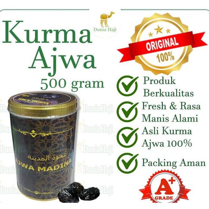 

Kurma Ajwa Aliyah Al Fatih 500 GR Gram Kurma Nabi Asli Kemasan KALENG the best