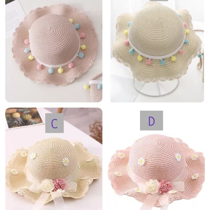 IMPORT TOPI PANTAI JERAMI MODEL BUNGA PITA ANAK PEREMPUAN 4-8 TAHUN READY YAA